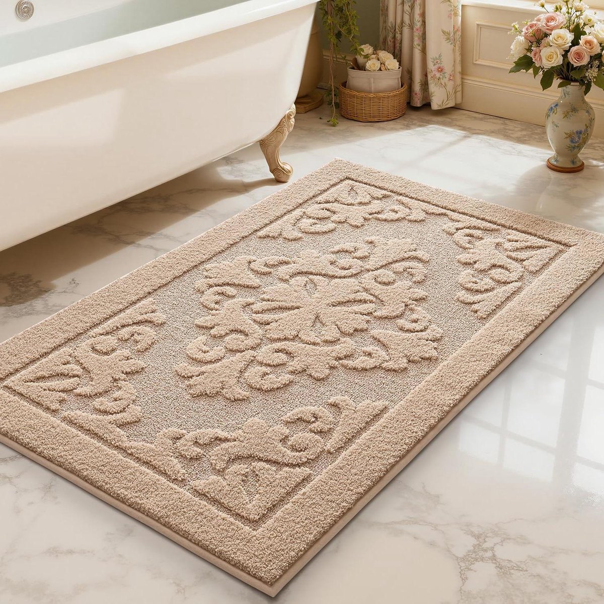 Badkamertapijt - Badmat vloerkleed - Voorkom Uitglijden - Zachte Microvezel - 60 x 109 cm - Beige