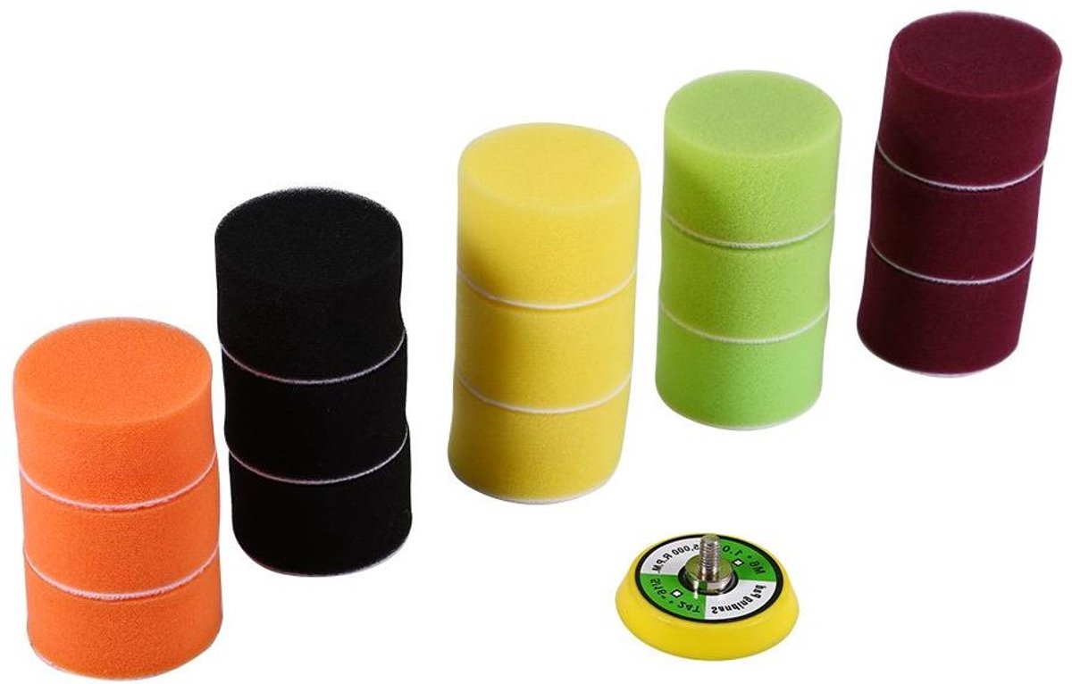Polijstpads Set - Spons Pads - Auto Polijsten - Zelfklevende Achterkant - 2 Inch - Geel Zwart Groen Oranje Rood