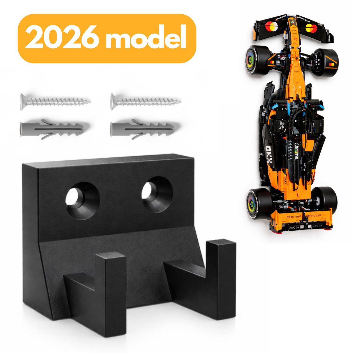 YUOM. Wandhouder geschikt voor LEGO Technic McLaren MCL39 F1 (42228) – Muurbeugel / Wall Mount – incl. schroeven & pluggen