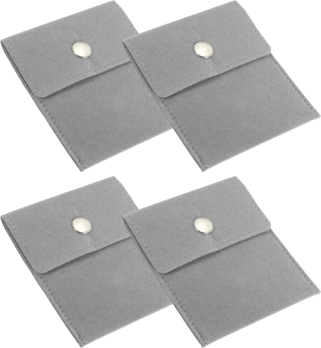 3.5x4 inch Jewelry Pouch - 4 Pack Velvet Pouches - Snap Button Portable Storage Bag voor Sieraden zoals Oorbellen, Armbanden, Kettingen, Ringen en Horloges - Grijs