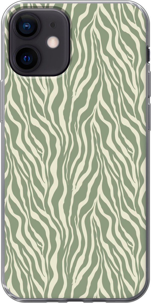 Telefoonhoesje Geschikt voor iPhone 12 mini hoesje - Zebra - Motief - Groen - Siliconen Telefoonhoesje Telefoonhoesje