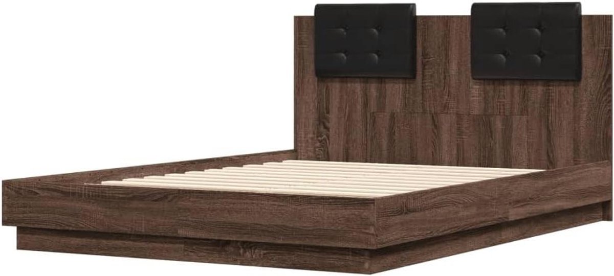 Bedframe met hoofdbord - Logeerbed 2-persoons - Goede nachtrust - Met RGB LED-verlichting - 120x190 cm - Bruin eikenkleur