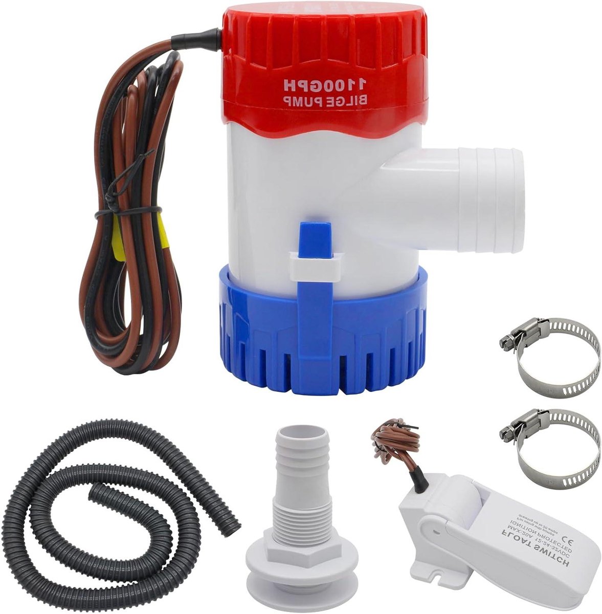 Lenspomp Kit - Bilgepomp Set - Bootwater Afvoeren - Automatische Vlotterschakelaar - 1100GPH 12V - Rood