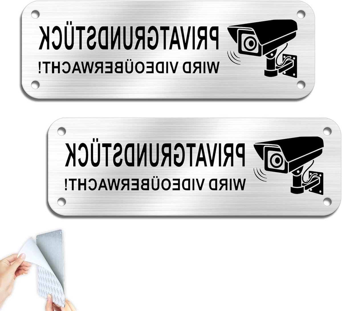 Videobewaking Privé Terrein Bord - Camerabewaking Sticker - Afschrikken Indringers - Duurzaam Aluminium - 15x5cm - Zilver