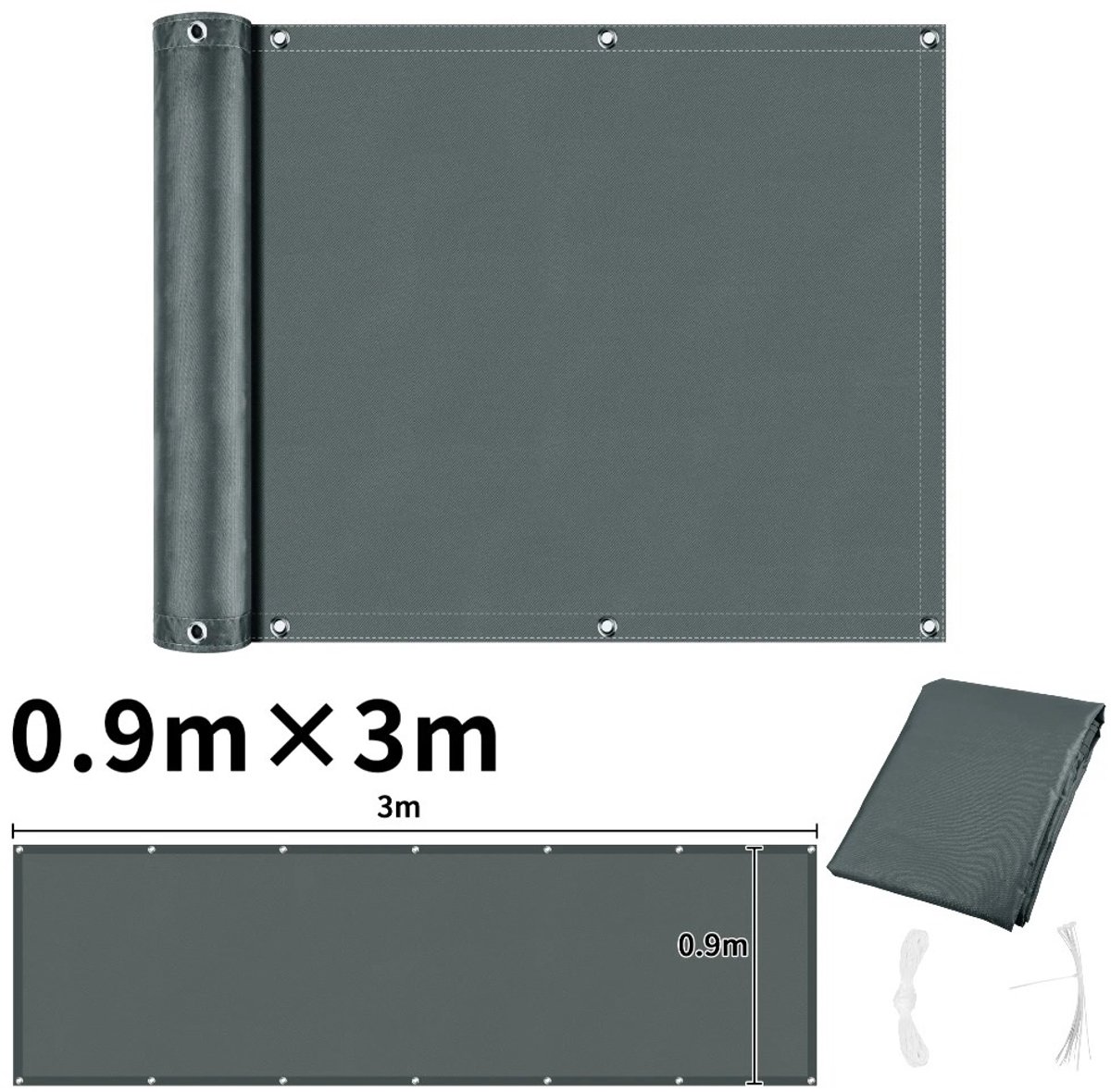 WiseGoods Premium Balkonscherm 90x300 - Waterdicht Zonnescherm - UV Bestendig Privacy Scherm Balkon / Tuin & Terras - Donkergrijs
