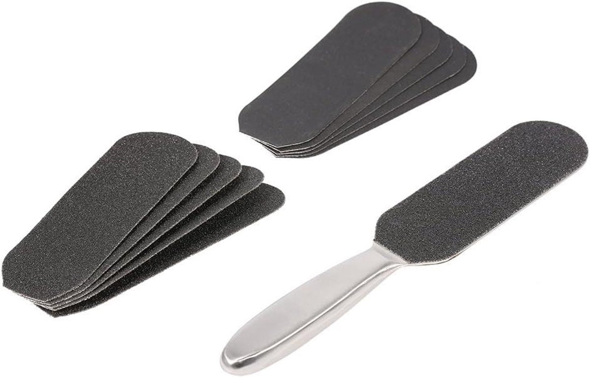 Voetvijl Dubbelzijdig - Eeltverwijderaar Pedicure - Voeten Verzorgen - Met Vervangbaar Schuurpapier - 25 cm - Zilver
