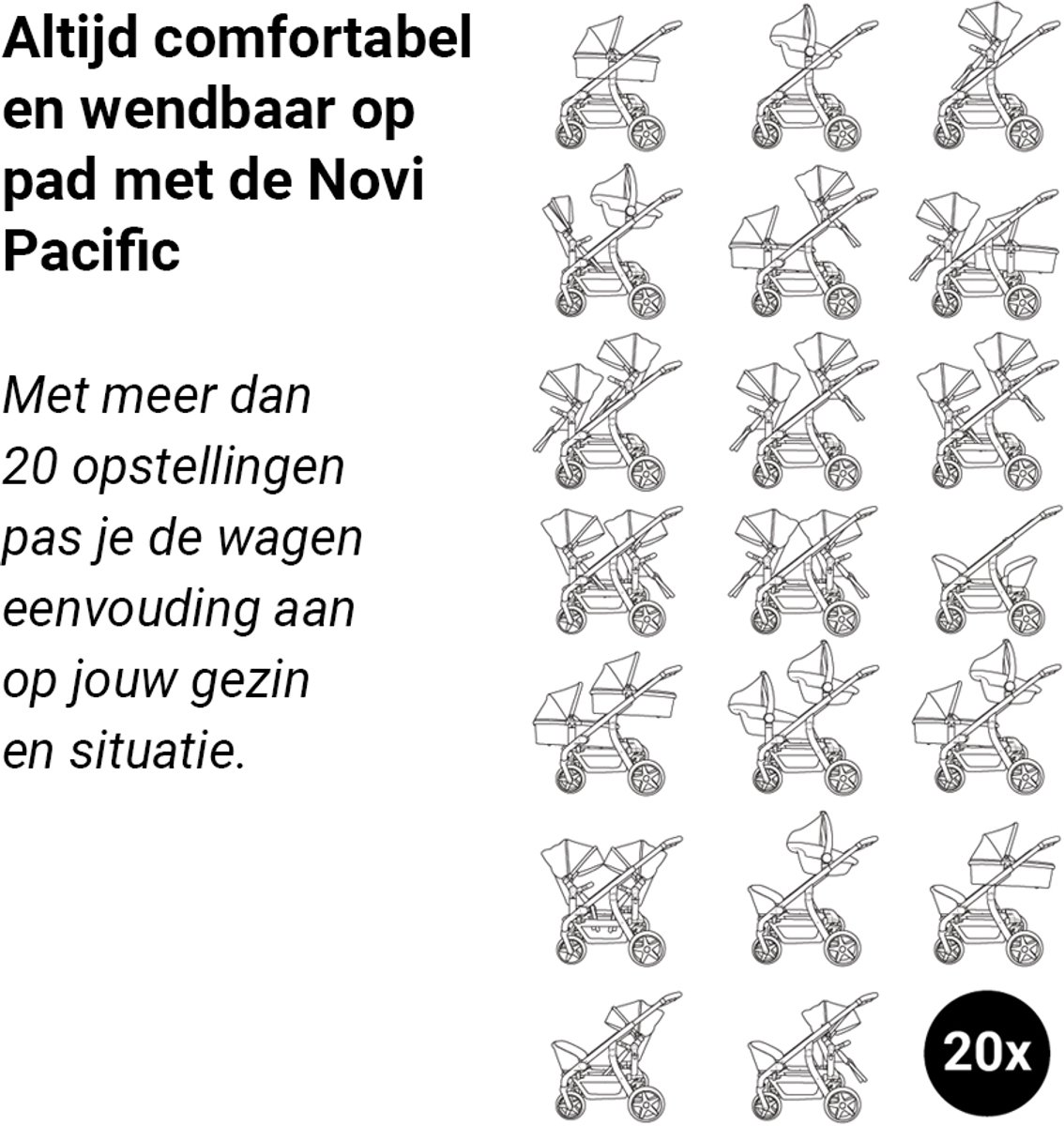 Novi Pacific Duo Premium Kinderwagen Hazel voor 2 Kinderen - afbeelding 2