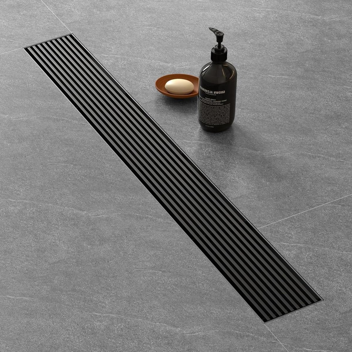 Lineaire Doucheafvoer - Douchegoot Douchekanaal - Snel Water Afvoeren - Verwijderbaar Beschermrooster - 60 cm Lengte - Mat Zwart