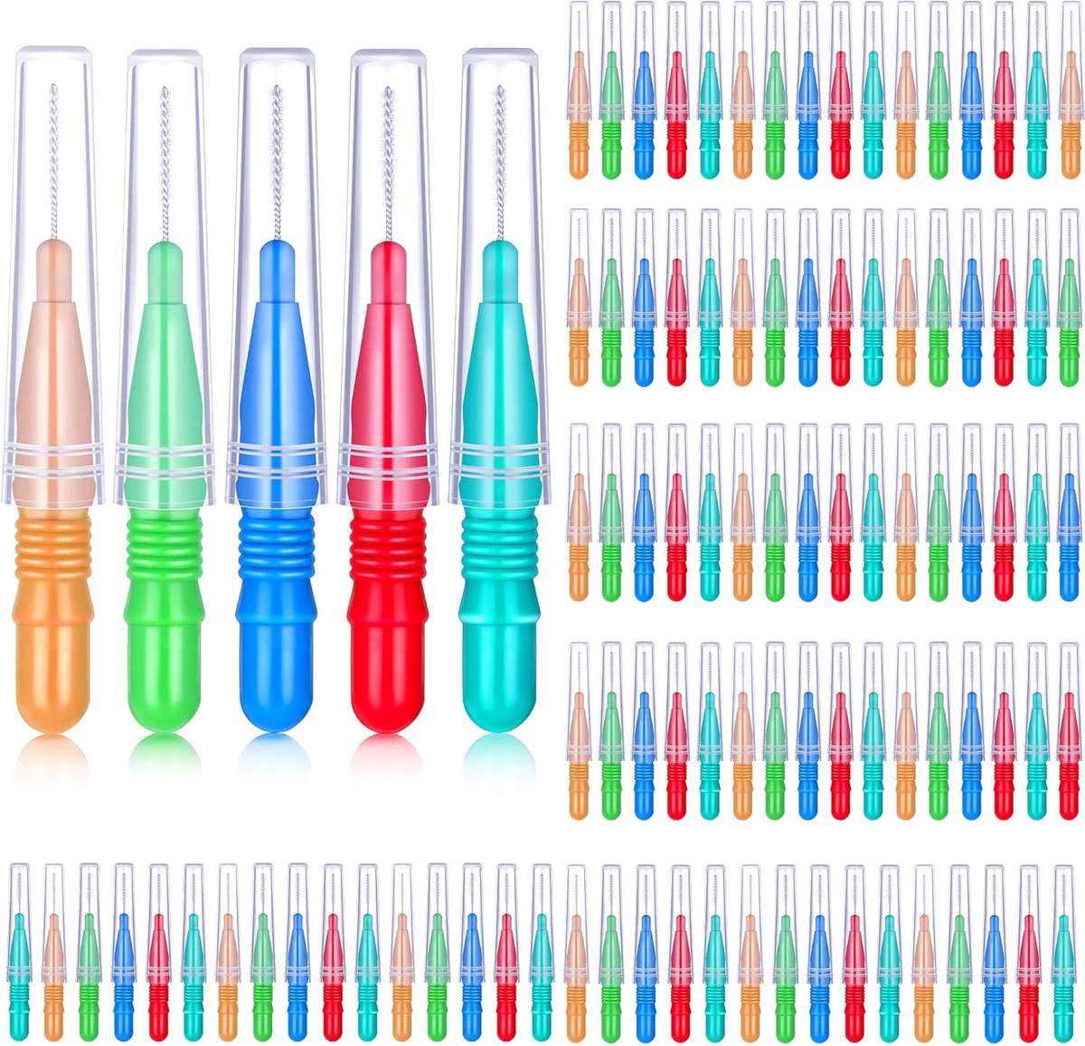 100pcs Suspenders Toothbrush Flosser - Interdental Brush - Toothpick - Tooth Flossing Head - Oral Dental Toothpick Cleaners - Cleaning Tools (Red, Blue)