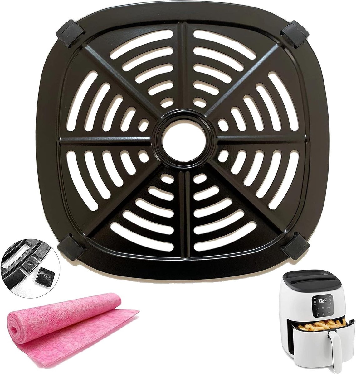 Airfryer Grillpan - Crisper Plate - Gezond Koken - Antikleefcoating - 17.5cm - Zwart
