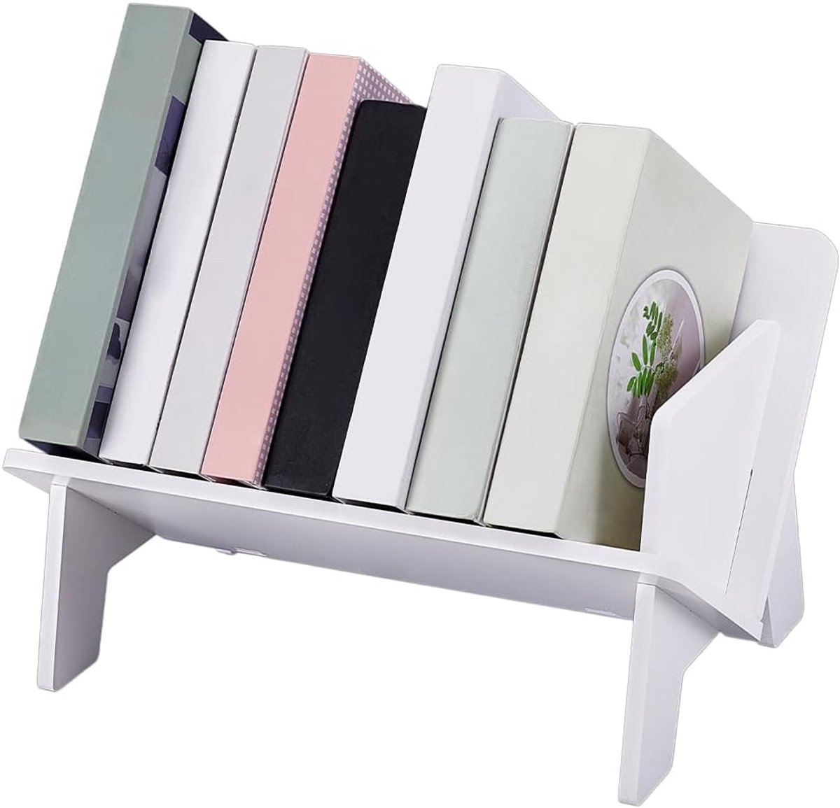 Desktop Small Bookshelf Organizer - White Tabletop Mini Storage Rack - Multifunctional Tilting Bookcase voor Boeken en Tijdschriften - Portable Mini Sundries Rack en CD Shelf voor Kantoor