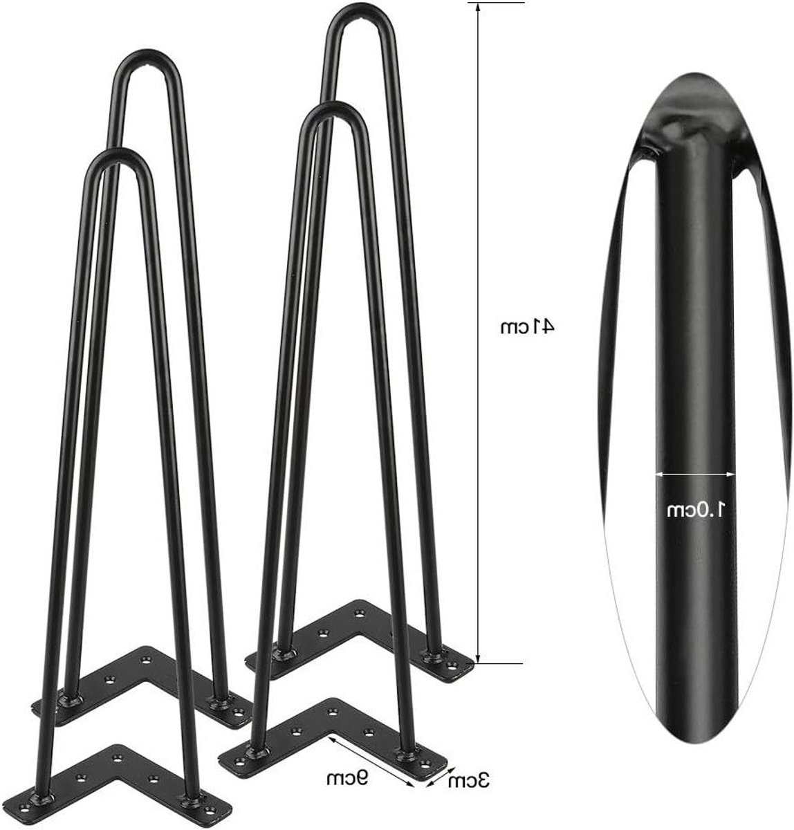 Tafelpoten Metaal - Meubelpoten Hairpin Legs - Tafel Maken - Industriële Stijl - 41 cm - Zwart