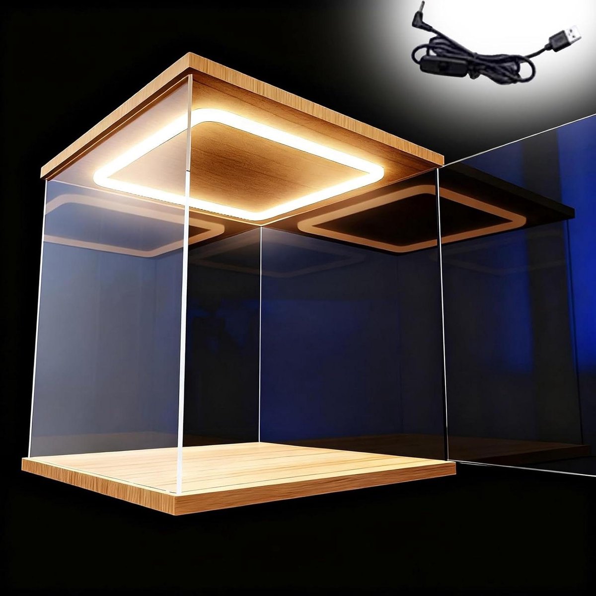 Acryl Vitrinekast - Displaybox Verzamelingen - Verzamelobjecten Tonen - Met LED Verlichting - 30x30x45 cm - Transparant
