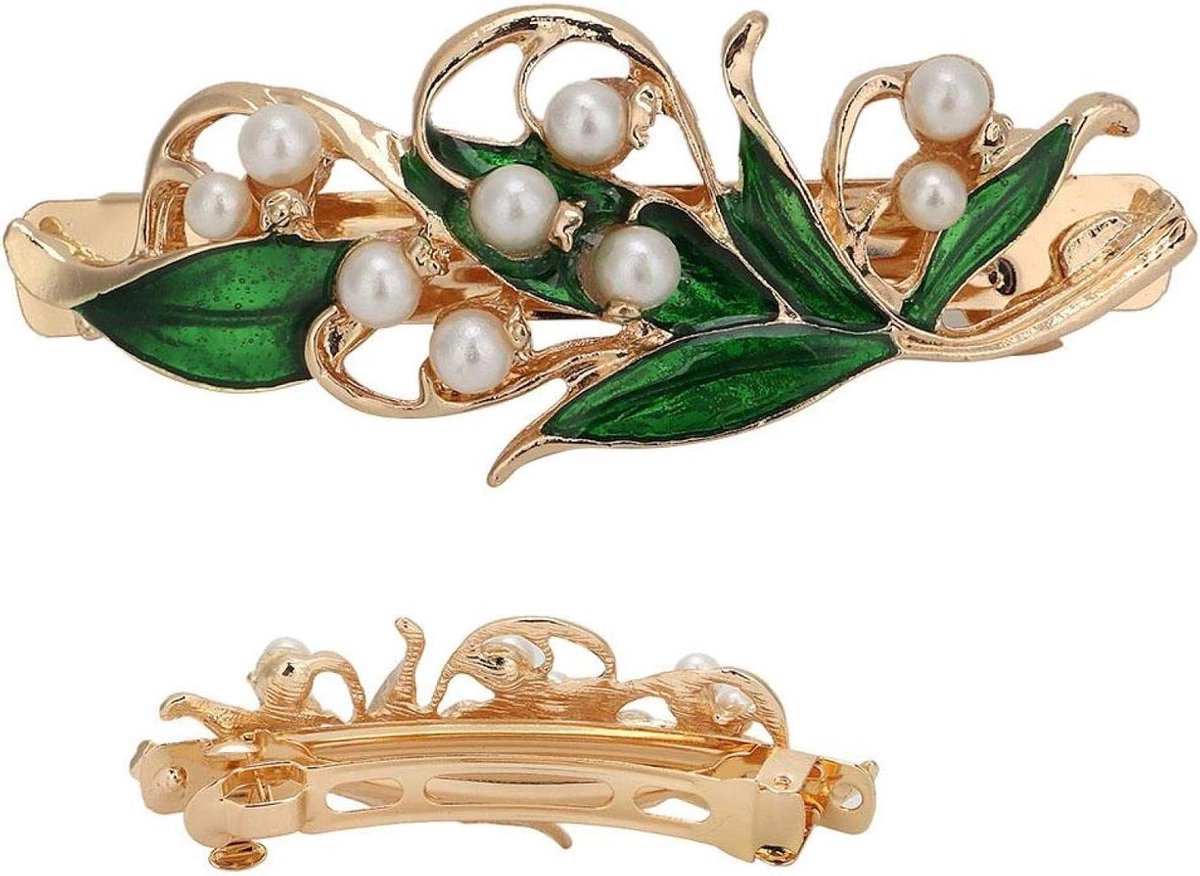 Haarklauw Clips - Haarspelden Bloem - Feestelijk Haar - Parels en Bloem - Elegant - Groen