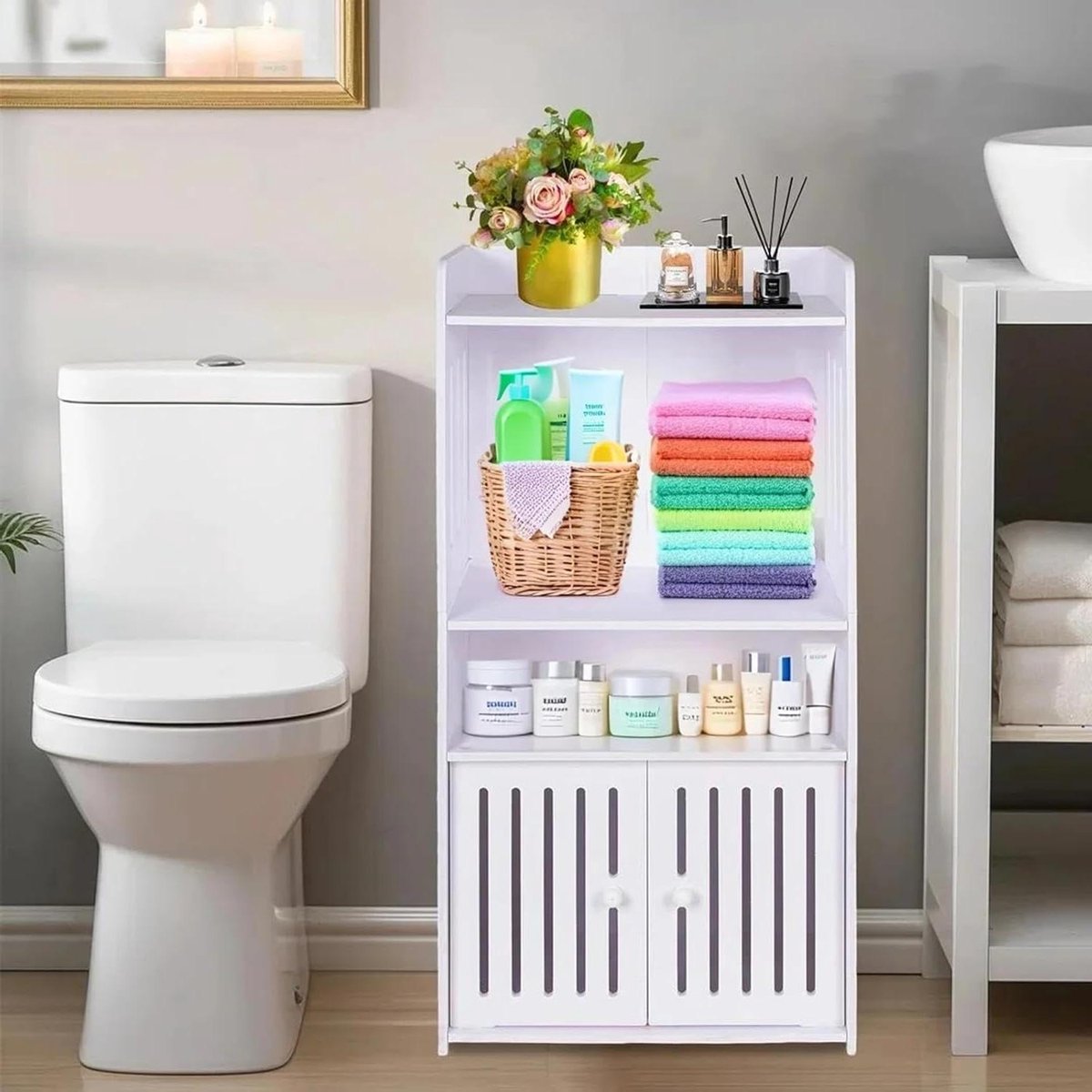 Badkamer Opbergkast - Vrijstaande Kast Organizer - Badkamer Opbergen - Waterdicht PVC Materiaal - 75 x 22 x 36 cm