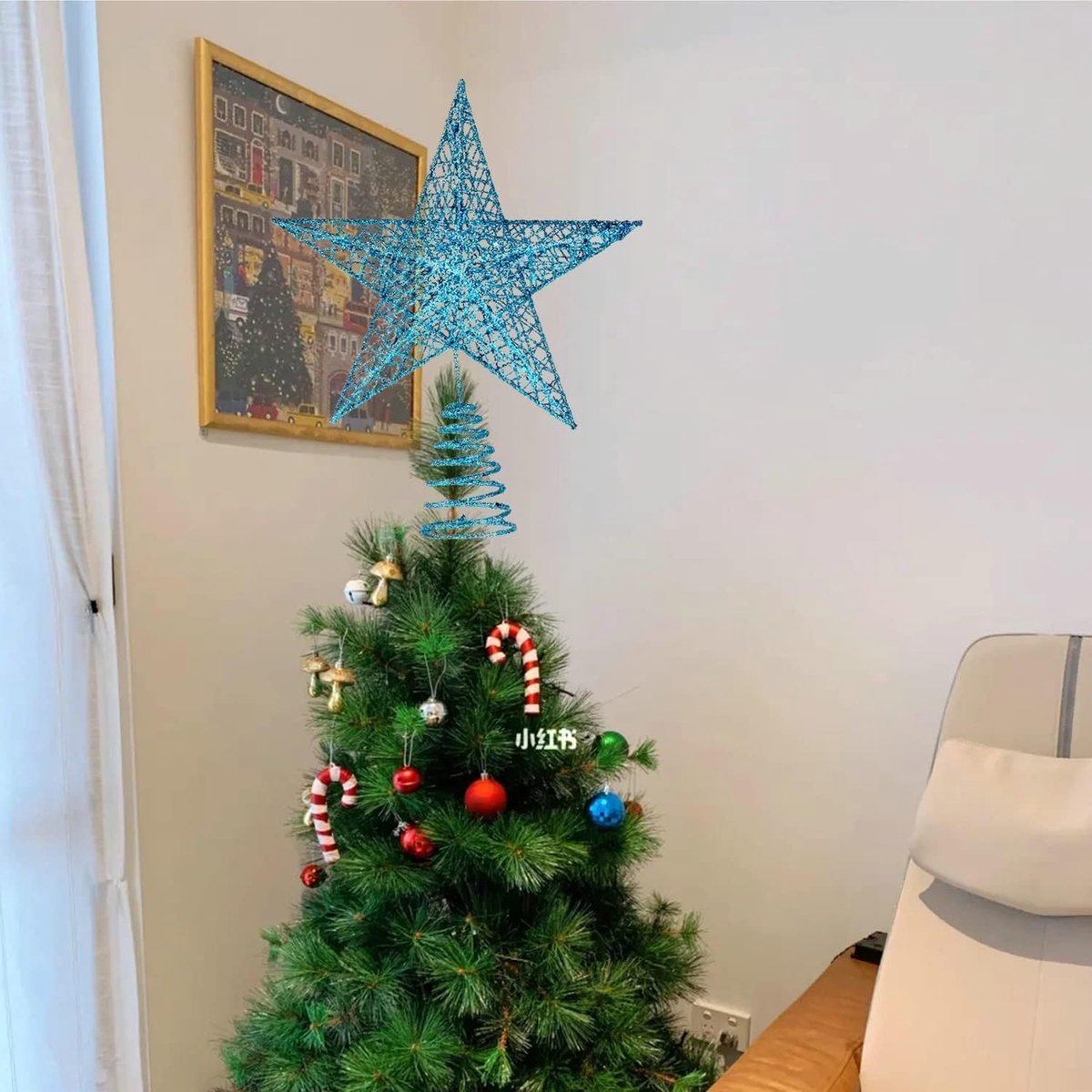 Kerstboom Ster - Boomversiering Top - Kerstsfeer Creëren - Glitter Versiering - 20 cm - Goud – foto 2