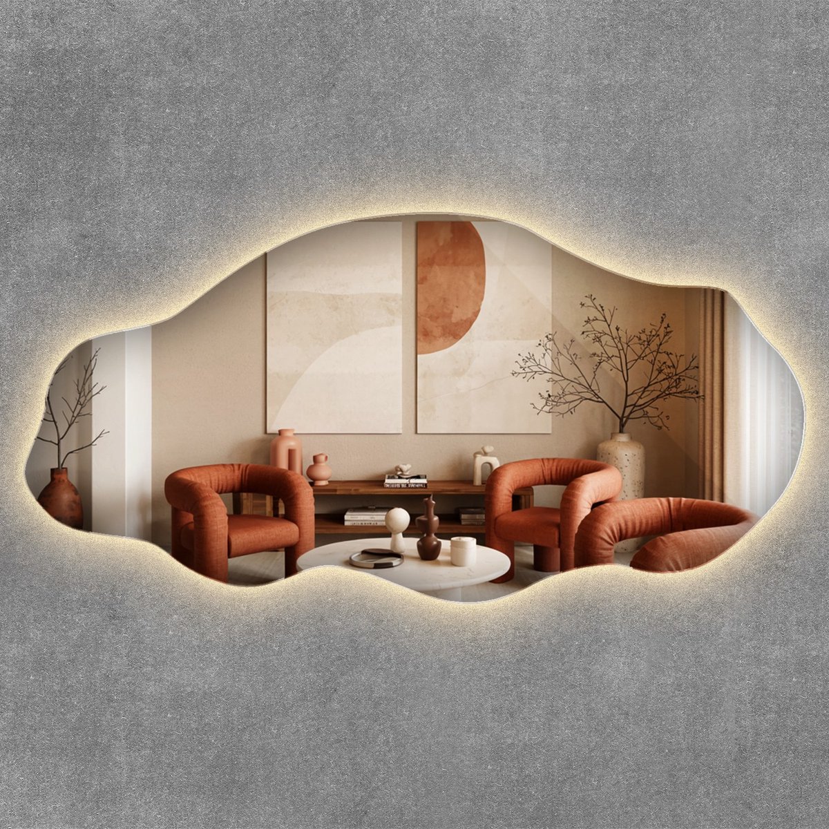 ArtPrintCave LED Spiegel - Asymmetrische Decoratieve LED Spiegel - 50x100 cm - Woonkamerspiegel - Inloopkastspiegel - Hal - Kaptafel spiegel - Warm licht 3000K - Industriële LED Spiegel - Artistieke LED Spiegel voor Woonkamer