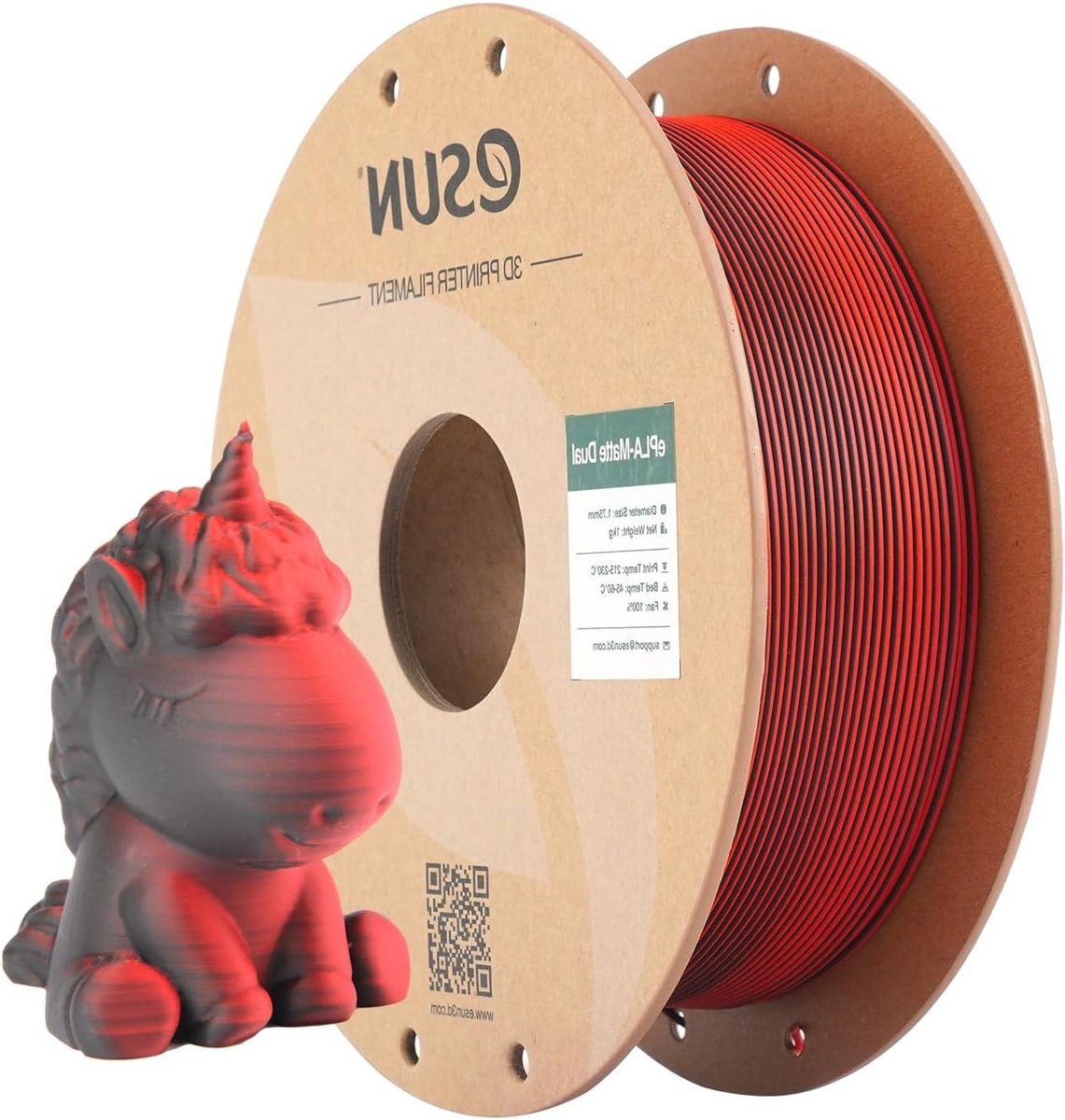 Mat PLA Filament - Glansvrij PLA - 3D Printen - Tweekleurig Ontwerp - 1.75mm 1KG - Rood Zwart