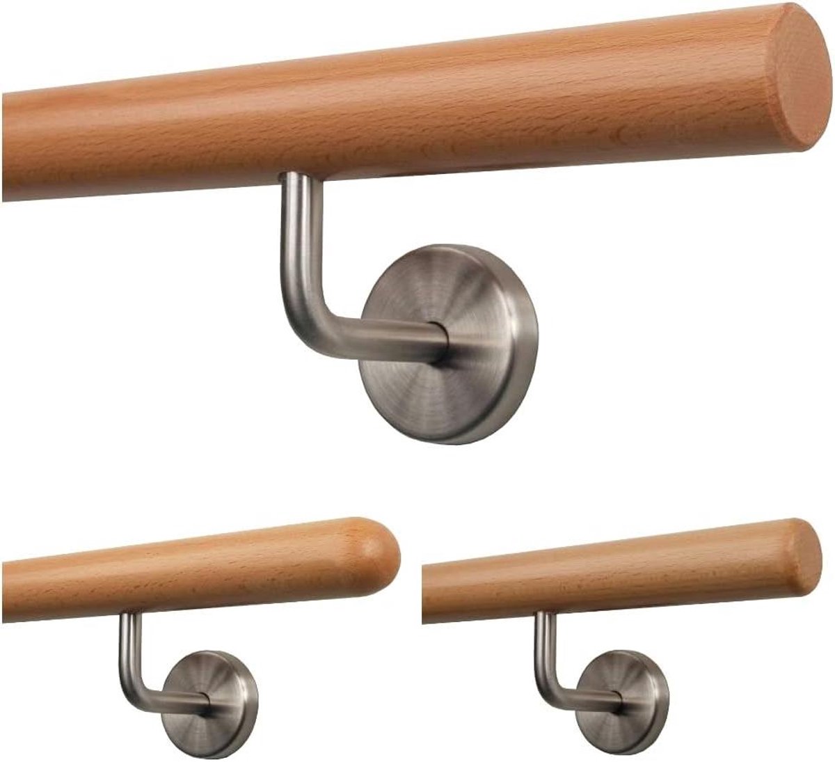 Houten Leuning Beuken - Trapleuning Hout - Veilige Trap Op - Gefreesde Houten Uiteinden - 60 cm - Natuurlijk