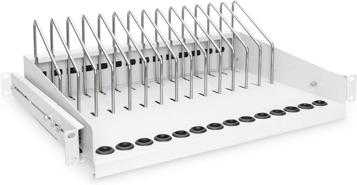 Opbergrek 19 inch - Laadstation Tablets - Apparaten Opladen - Uitschuifbaar - 45 HE - Grijs