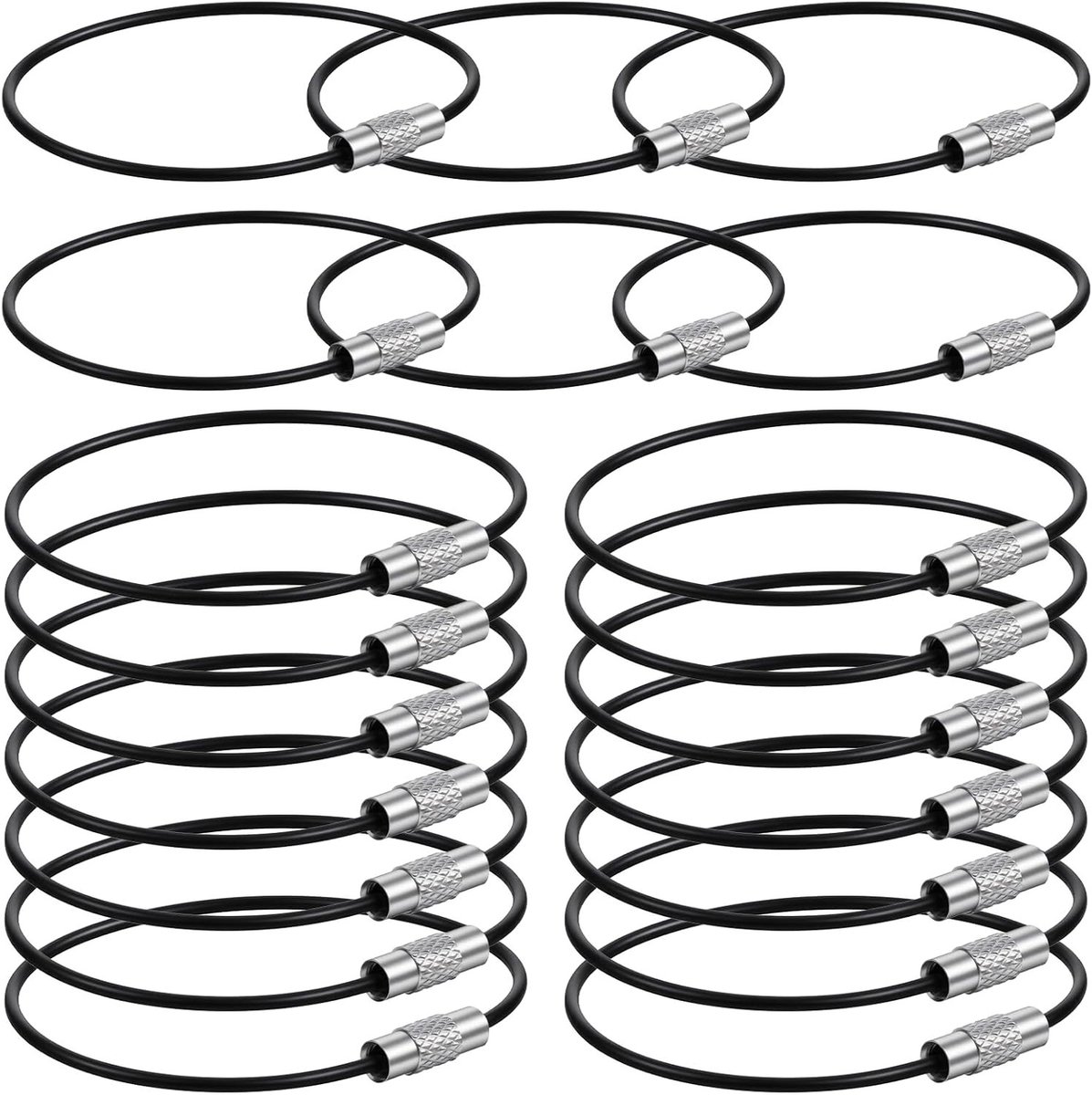 Set van 20 Sleutelhangers van RVS Draad met Draaisluiting voor Bagagelabels en Sleutels - 15 cm x 1,5 mm