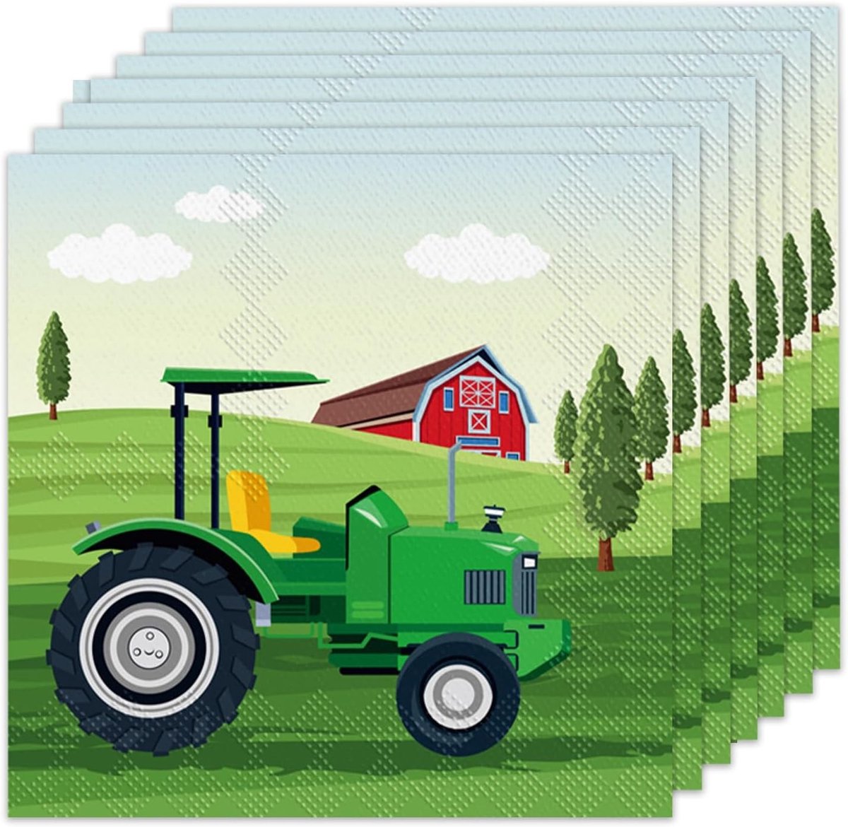 Boerderijthema papieren servetten met tractormotief voor feesten, 24 stuks, ideaal voor kinderfeestjes en verjaardagen