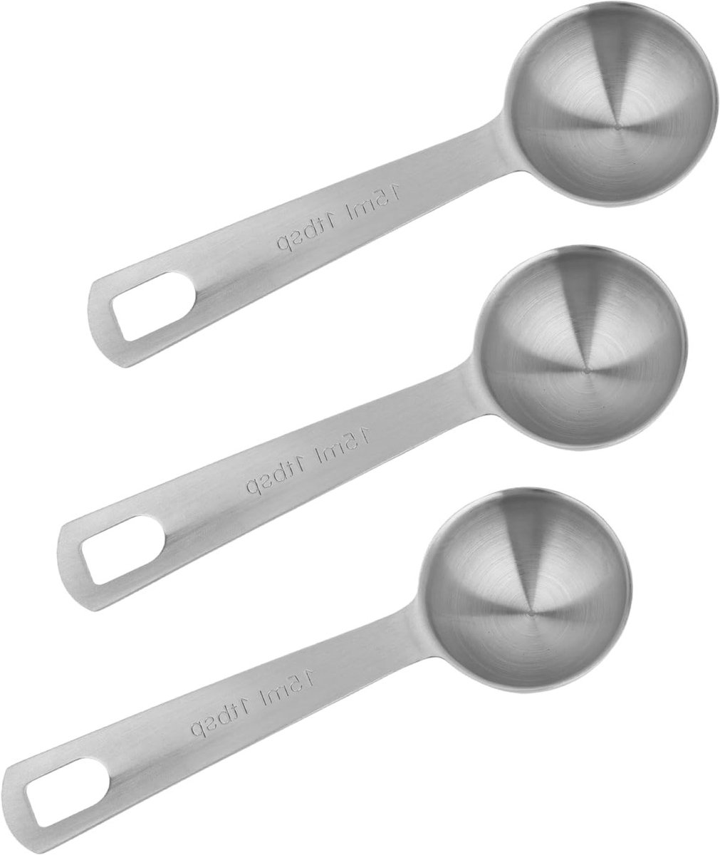 Set van 3 RVS Maatlepels, Theelepel 1/3 Tbsp 15 ML | 5 CC Maatlepel met Lange Handgreep voor Keuken, Thee en Soep Ingrediënten
