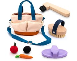 Hoofly Hobby Horse-accessoires – Verzorgingsset voor kinderen met tas, borstel, rosborstel en hoevenkrabber [TÜV-gecertificeerd] – Verzorgingsset voor hobby horse en houten paard – Cadeau