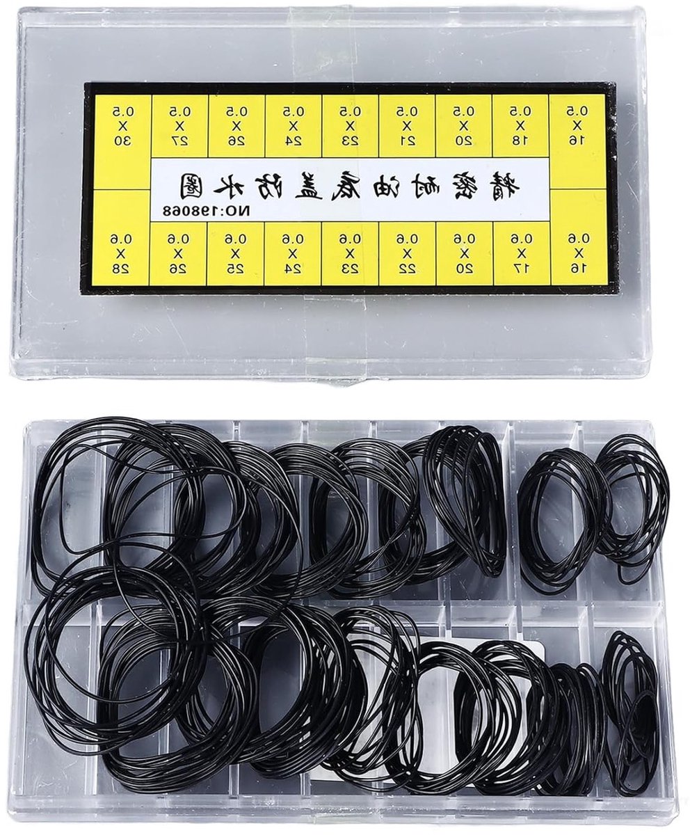 O-ring pakkingen voor horlogeherstel, 180 stuks waterdichte rubberen ringen, 0.5mm en 0.6mm voor perfecte afdichting en reparatie van horloges