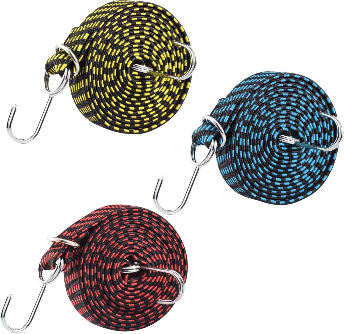 Set van 3 Elastische Touwen met Haken - 2 m Elastische Straps voor Auto, Fiets en Motor - Perfect voor Camping en Bagage Transport
