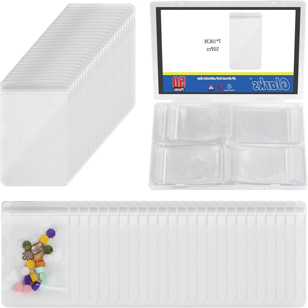 100 Stuks 3"-6" Zelfklevende Seal Treat Bags, Lockbare PVC Poly Bags voor Sieraden en Armbandopslag, Duidelijke Resealable Cellofaanzakjes