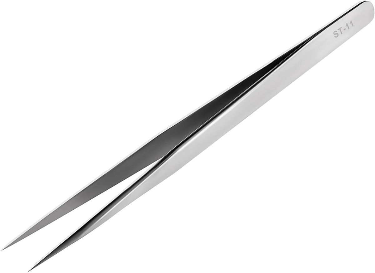 Precision anti-static stainless steel lange rechte pincet voor elektronische reparaties - sieraden - precisiewerk - laboratoriumwerk - schoonheid en haarverwijdering