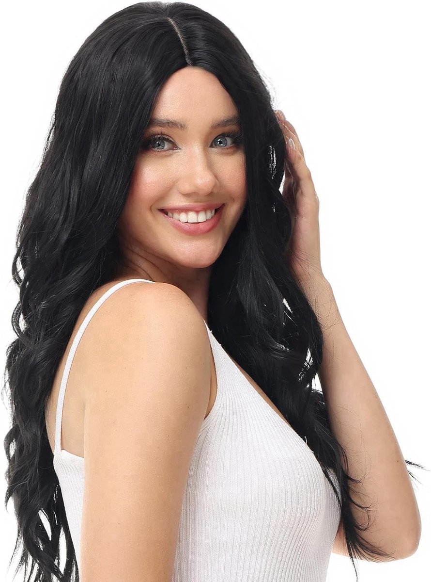 Lang Haar Perücke - Synthetisch - 65 cm - Verstelbaar - Middelste Scheiding - Front - Krullend - Golvend - Voor Vrouwen