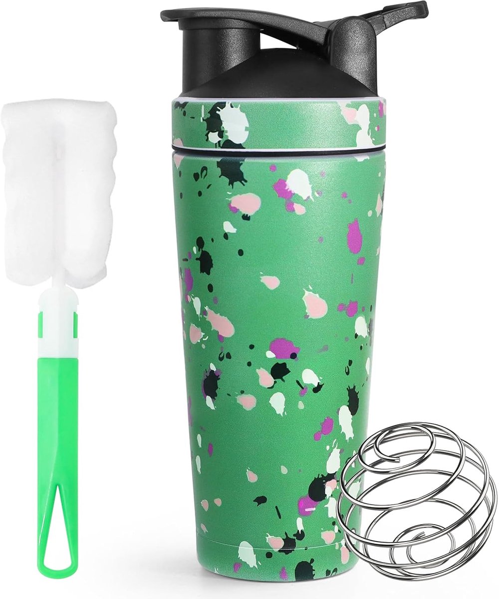 750 ml Fitness Shaker - Protein Shaker - Shaker voor Romige Melk - Serum Shakers - RVS Shaker - BPA-Vrij - Lekvrij - Gemakkelijk schoon te maken - Groene Shaker