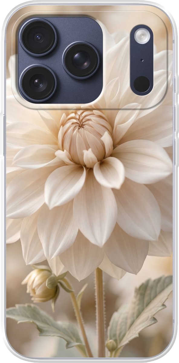 Telefoonhoesje Geschikt voor iPhone 17 Pro hoesje - Bloem - Dahlia - Wit - Siliconen Telefoonhoesje Telefoonhoesje