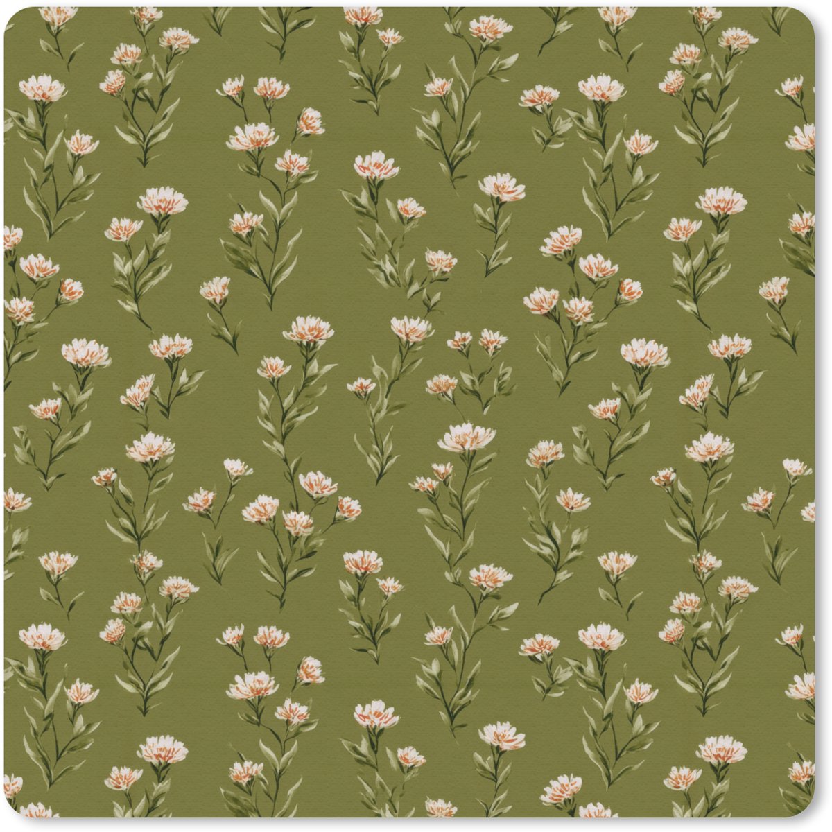 Muismat 20x20 cm - Mousepad Landelijk - Bloemen - Groen - Muismatten