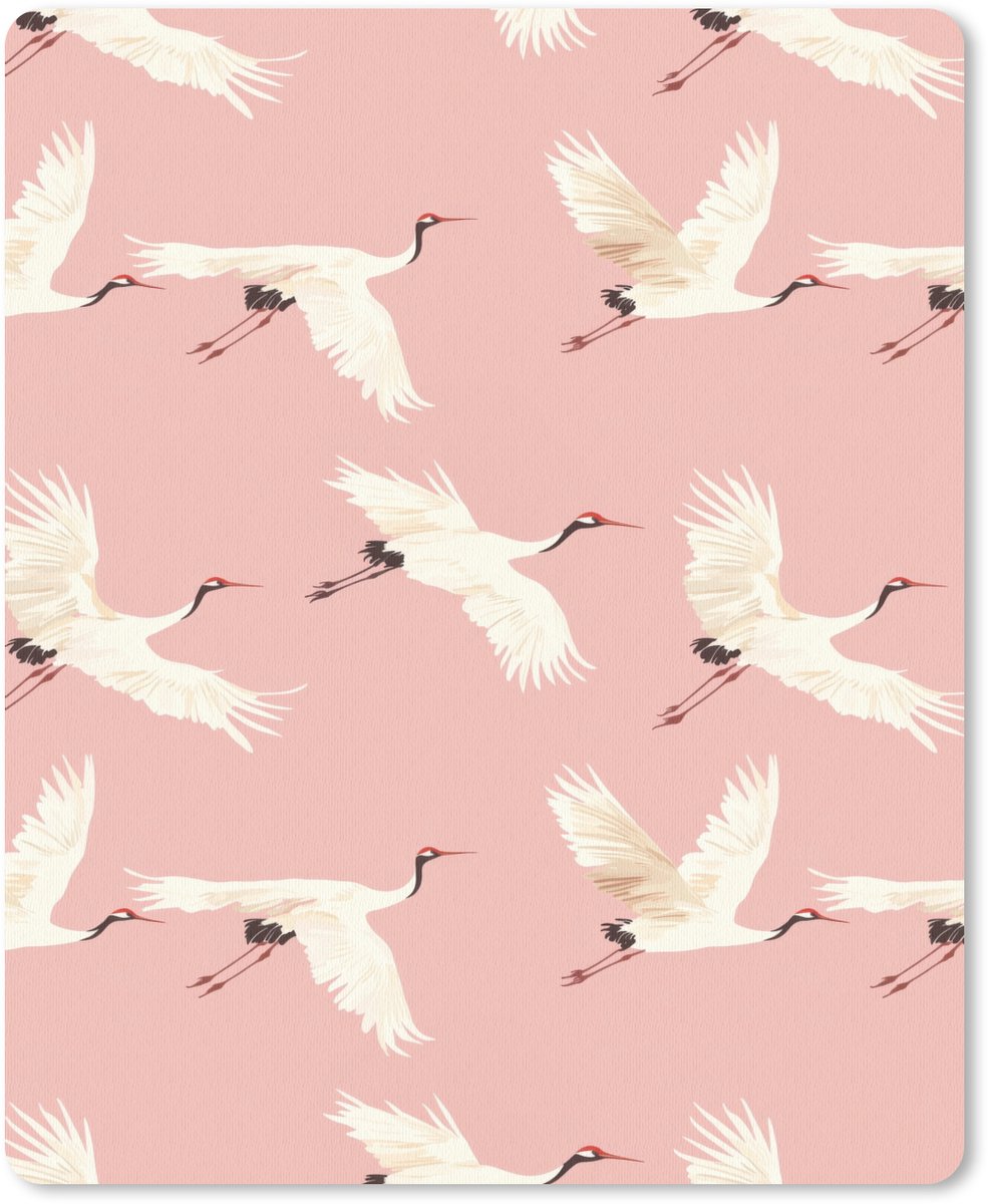 Muismat 12x16 cm - Mousepad Modern - Kraanvogels - Roze - Muismatten