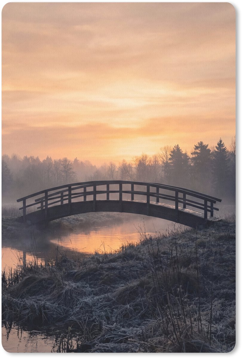 Muismat 13x20 cm - Mousepad Brug - Mist - Bomen - Water - Muismatten