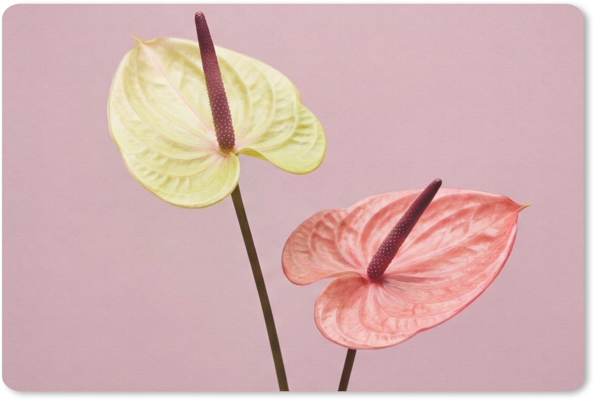 Muismat 13x8 cm - Mousepad Bloemen - Anthuriums - Geel - Roze - Muismatten