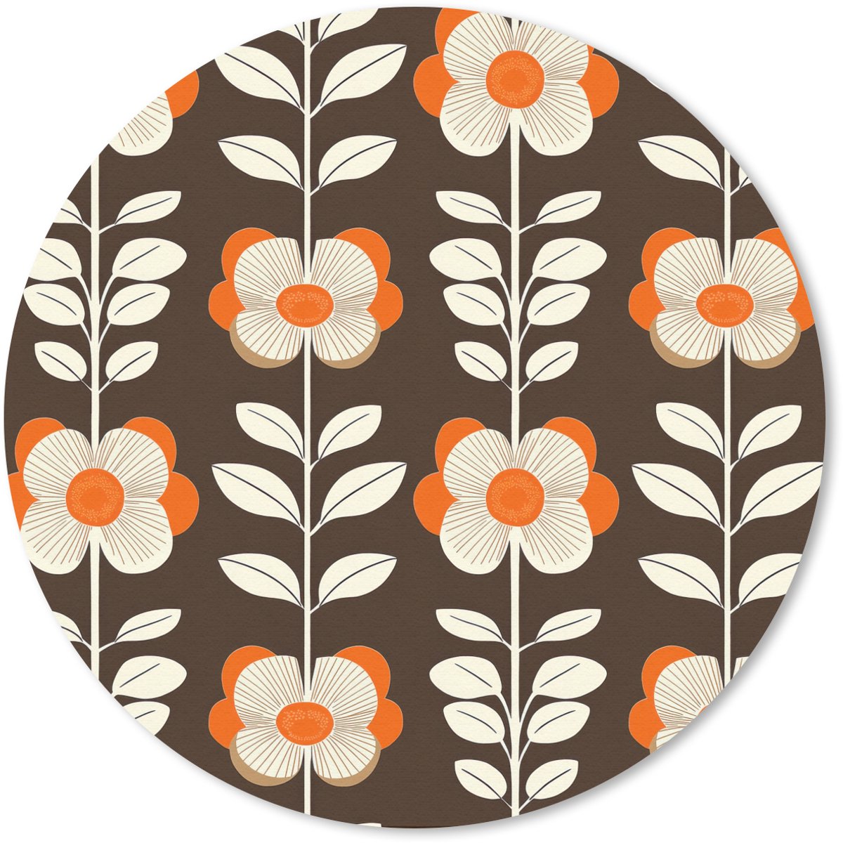 Muismat rond 50x50 cm - Mousepad Bloemen - Retro - Bruin - Ronde muismatten
