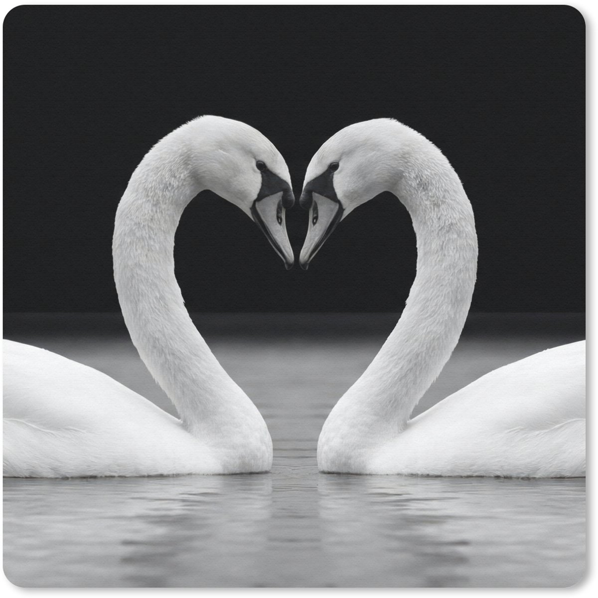Muismat 20x20 cm - Mousepad Zwanen - Hart - Zwart - Wit - Muismatten