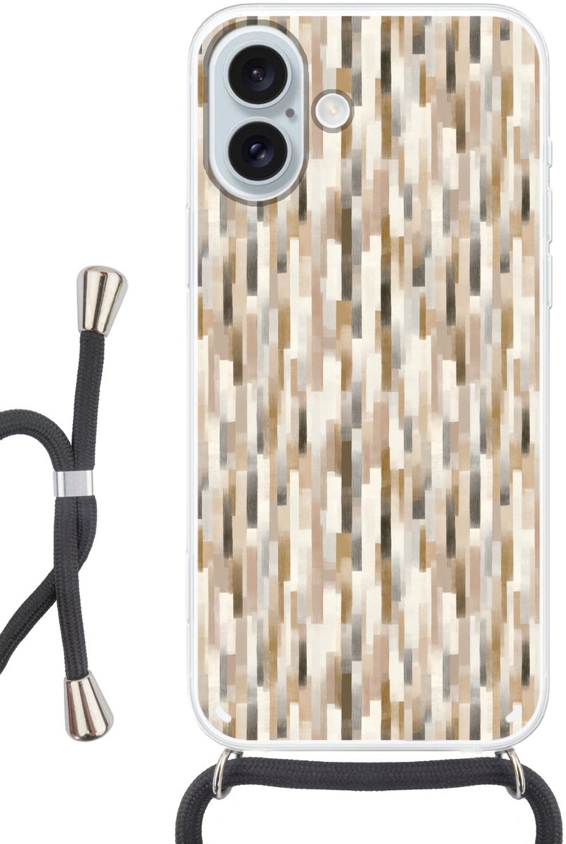 Telefoonhoesje Geschikt voor iPhone 16 Plus met koord - Abstract - Patroon - Kwaststreken - Siliconen - Crossbody - Backcover met Koord - Telefoonhoesje met koord - Hoesje met touw Telefoonhoesje