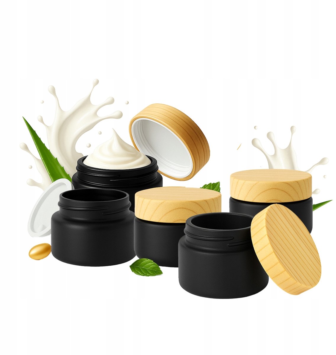 Bimberek - Glazen Pot - Zwart Mat - 15g - Deksel in Houtlook - 5 Stuks