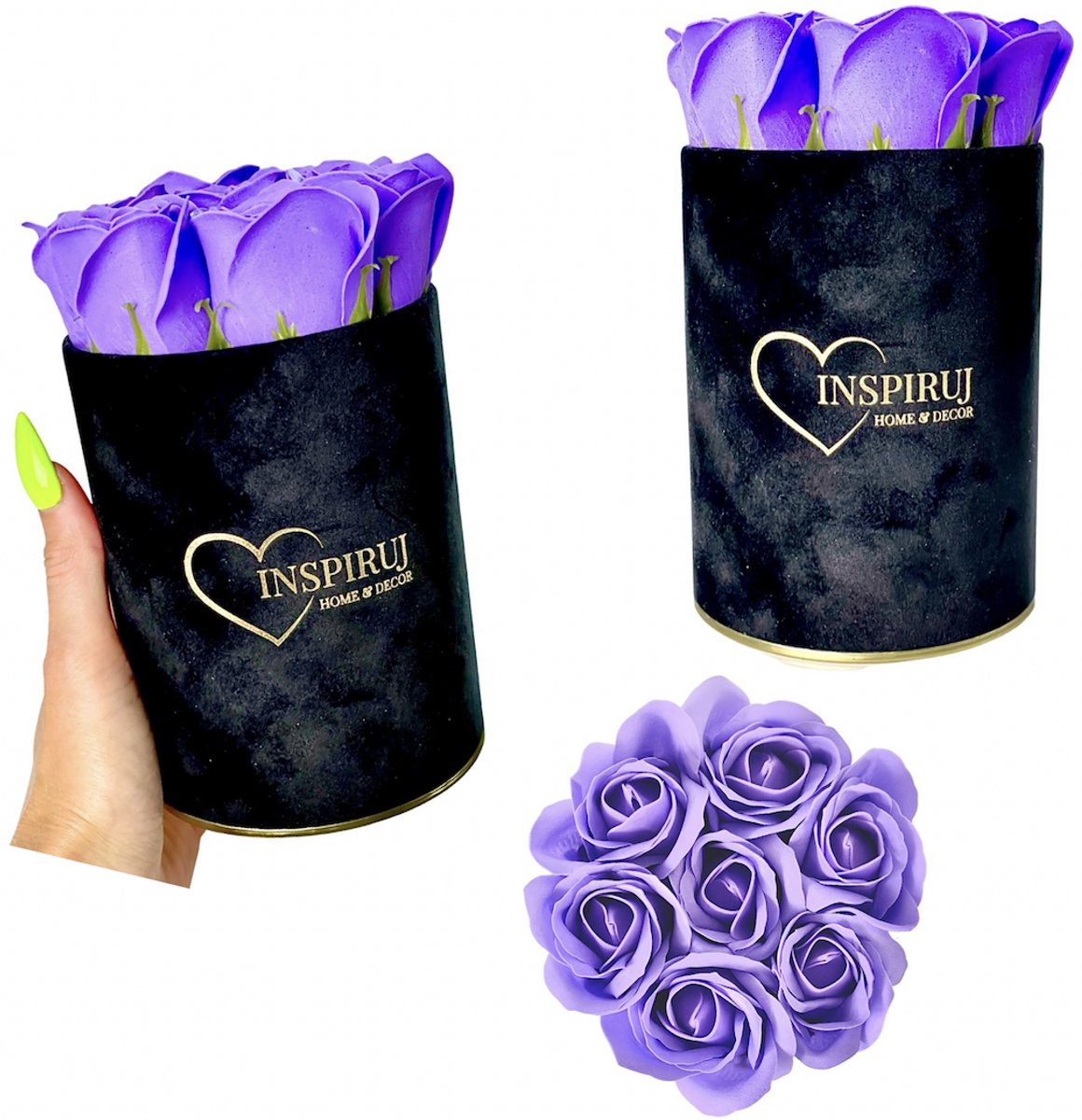 Inspiruj Flowerbox - Zwarte Doos met Zeeprozen - Fioletowy