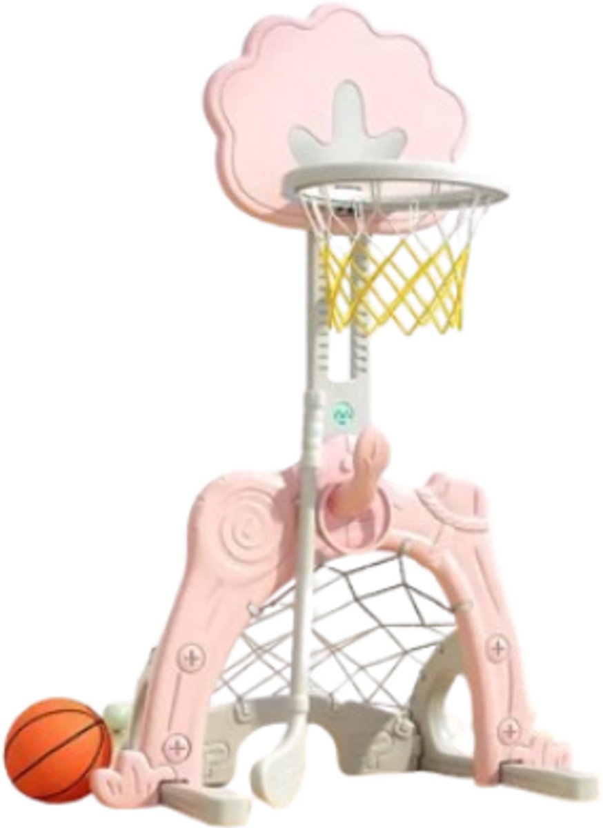 Basketbalstandaard Boom- Roze met goaltje, golfstick en 3 ballen | Russle