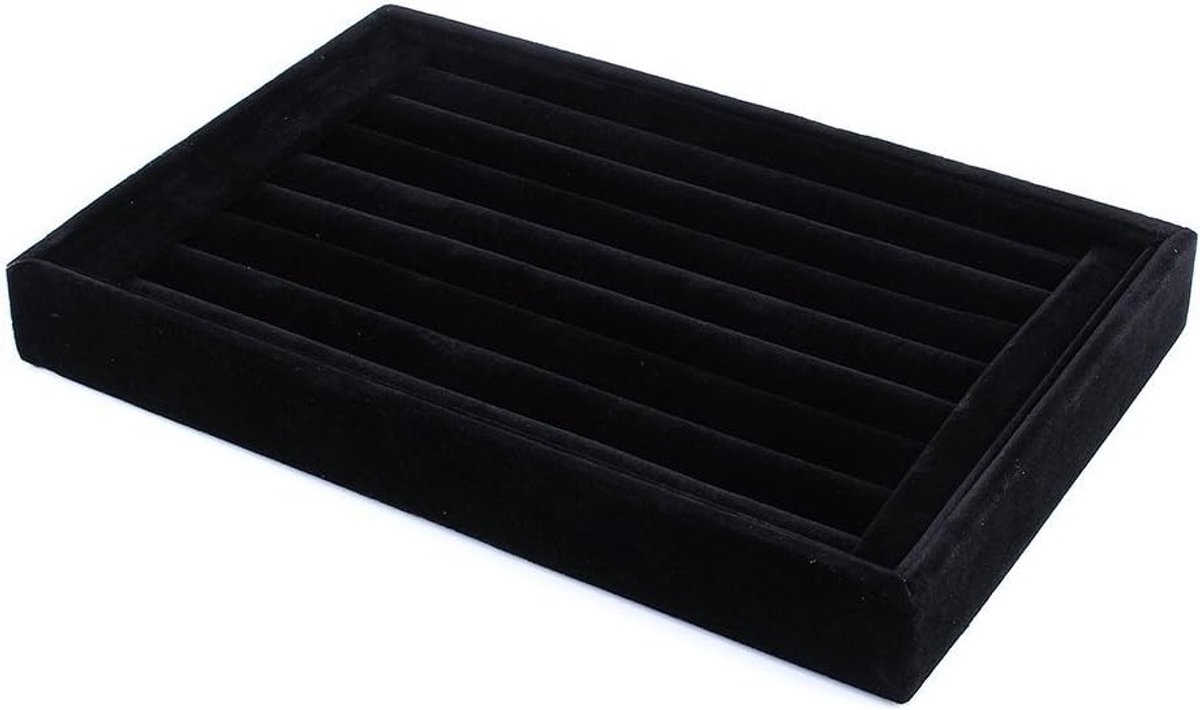 Velvet Presentatietray voor Sieraden, Organisatietray voor Ringen en Oorbellen, 23 x 15 cm, Zwart, Ideaal voor Tentoonstellingen en Beurzen