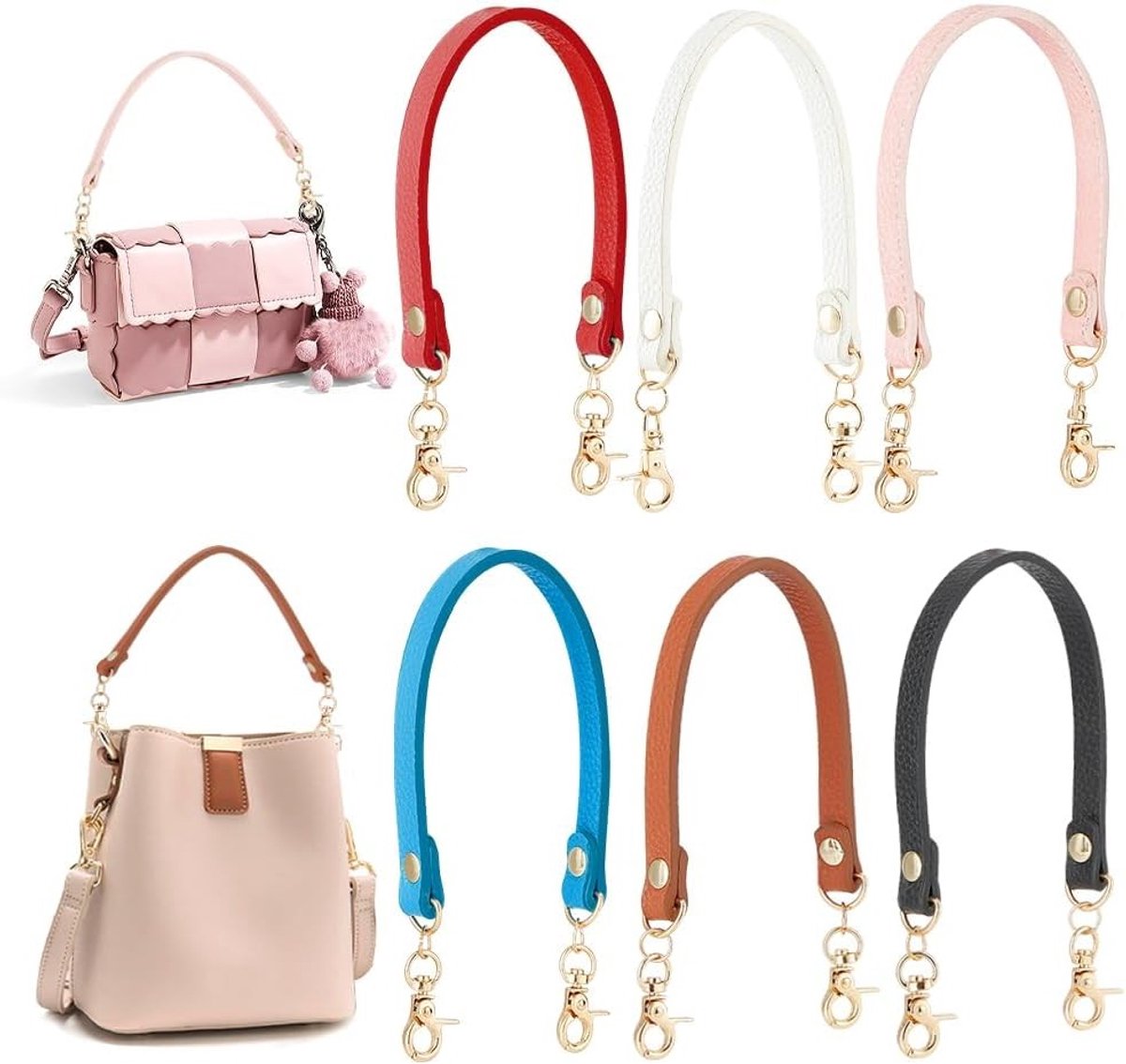 6 Kleuren PU Leren Tas Handvat Vervanging met Korte 32.5cm Armband en Licht Gouden Draai Sluitingen voor Handgemaakte Tassen en Accessoires