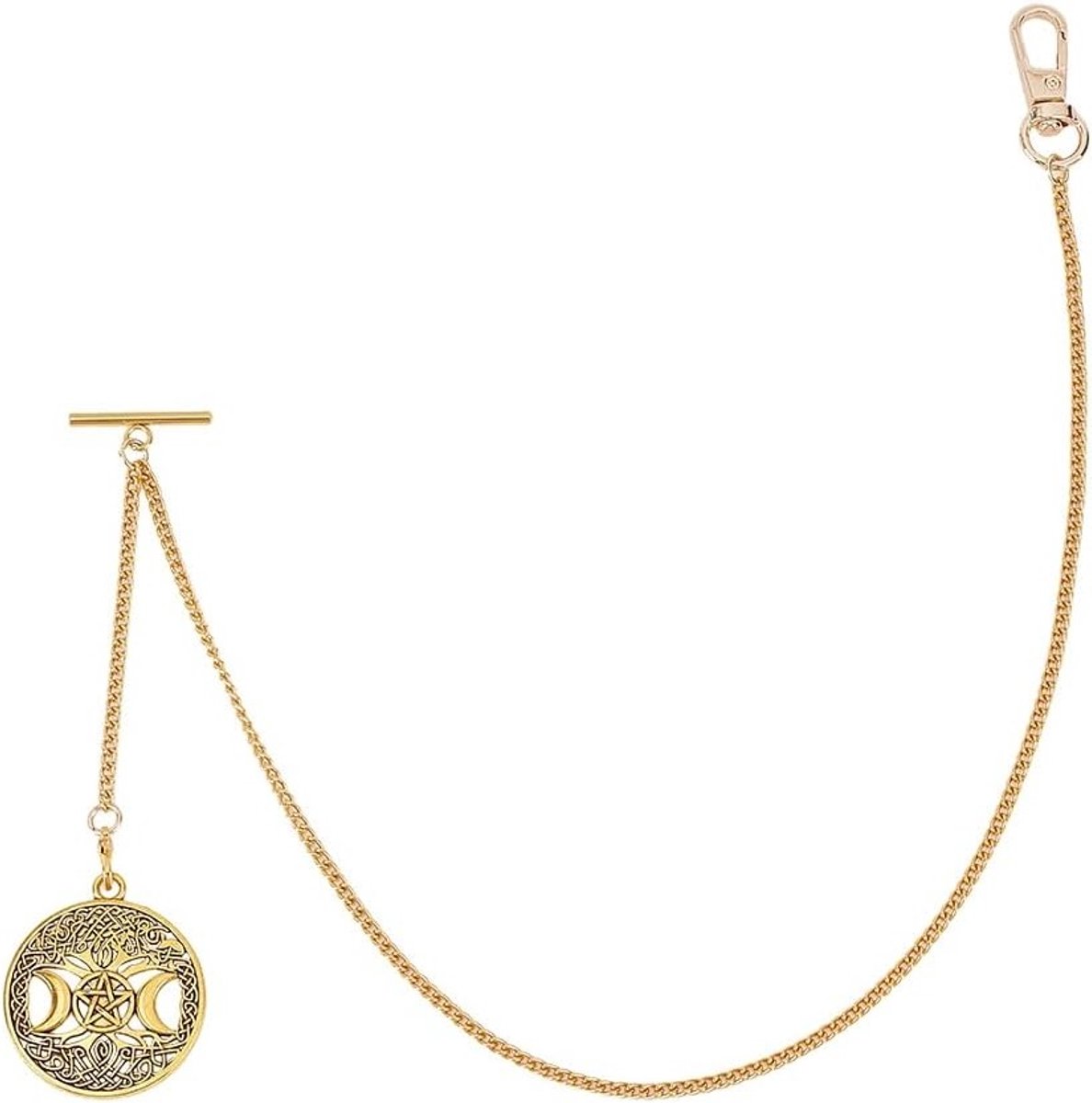Vintage Pocket Watch Chain 19.5 Inch voor Mannen - Fob T Bar, Vest Chain en Gouden Sieraden met Maansymbool, 1.5 Inch Hanger