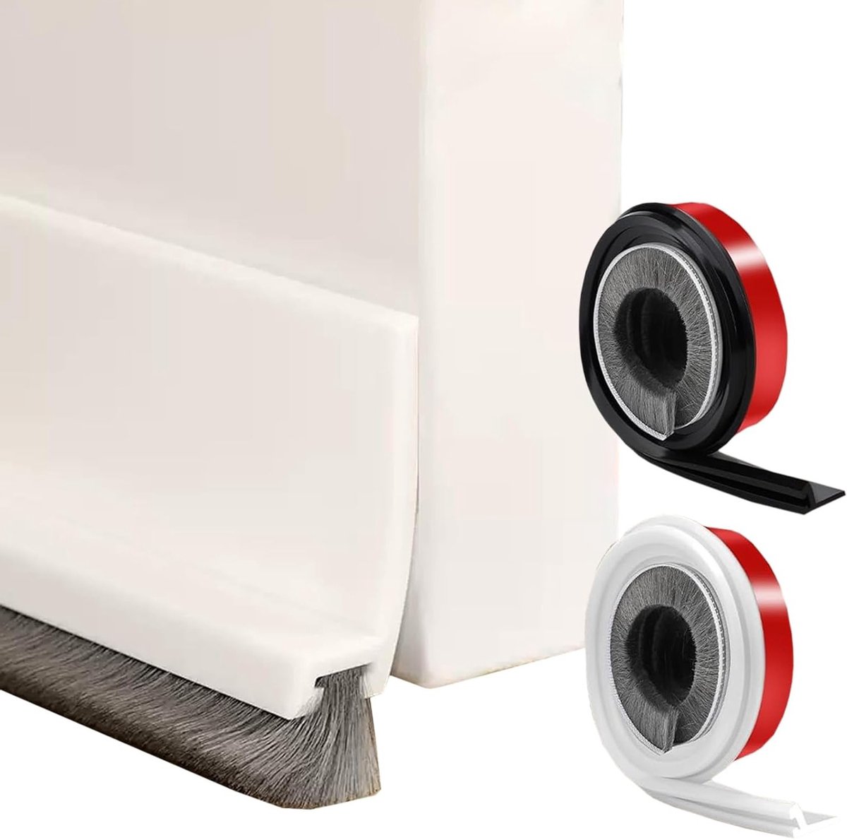 Set van 2 Dichtstrips voor Pantserdeuren, 30 mm, Zelfklevend, Met Borstel, Onder de Deur, Tegen Insecten, Stof en Koude Lucht