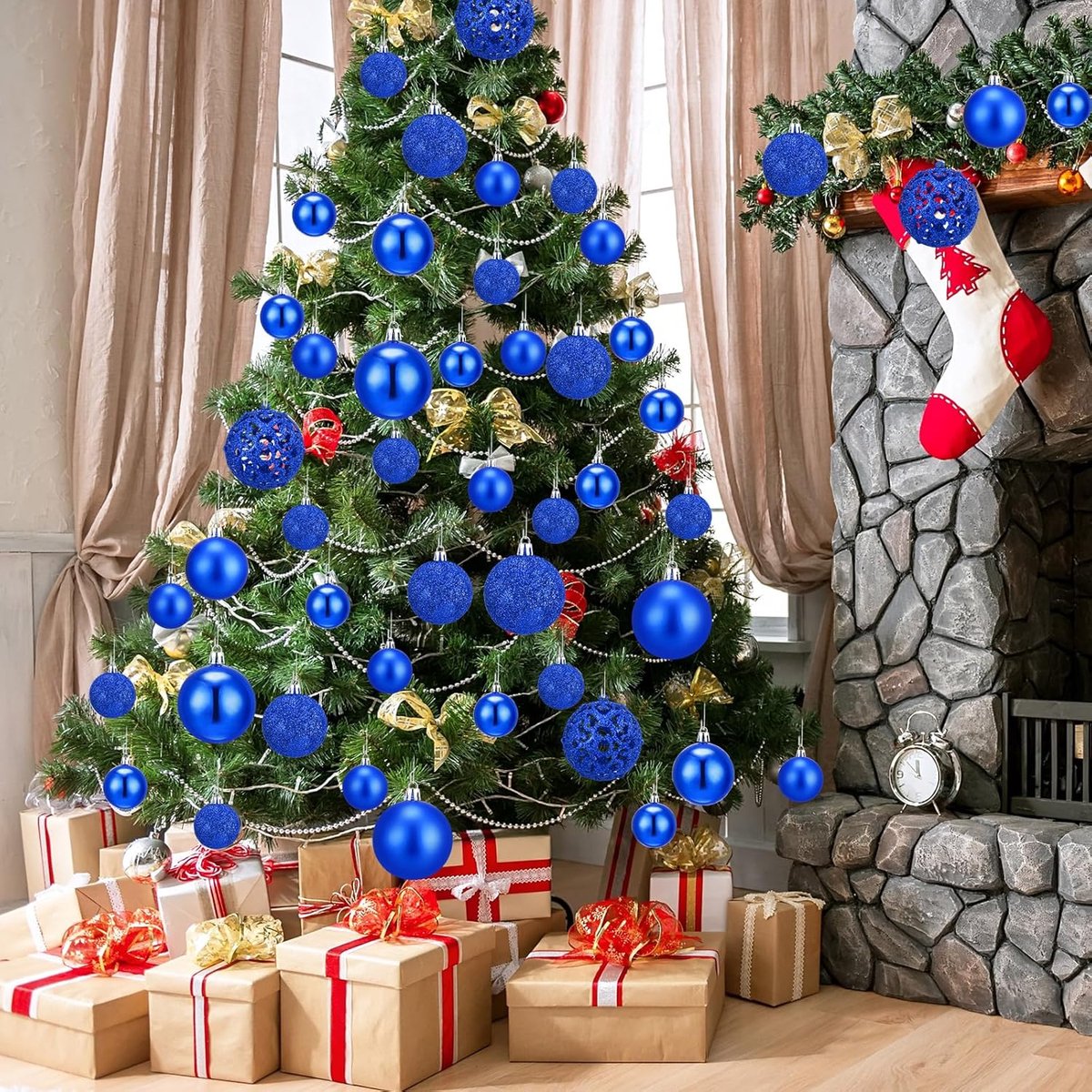Kerstballen Set - Decoratieve Hangers - Kerstboom Versieren - 100 Stuks - 3 maten - Blauw – foto 5